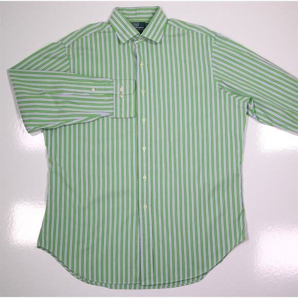 Polo Ralph Lauren Green Striped Cutaway Collar Cotton Dress Shirt 16.5-32/33 - Picture 2 of 6